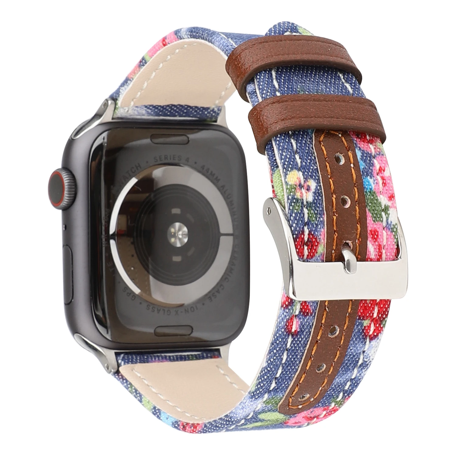 Ремешок из искусственной кожи с цветами для Apple Watch 44/ 40 мм 42/38 сменный джинсовый