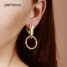 Peri'sBox винтажные металлические Маленькие Ручные серьги-кольца для женщин уникальные круглые очаровательные серьги минималистичные массивные Серьги обручи