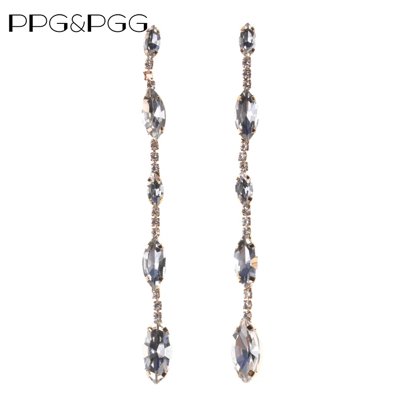 

PPG&PGG New Fashion Drop Rhinestone Earrings Brief Personality Tassel Long Design Sparkling Crystal Earrings Female Ear Jewelry