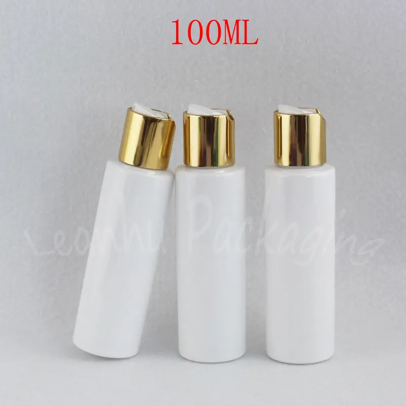 

100ML White Plastic Bottle With Disc Top Cap ,100CC Lotion/Toner Bottle , Empty Cosmetic Container , Makeup Sub-bottling