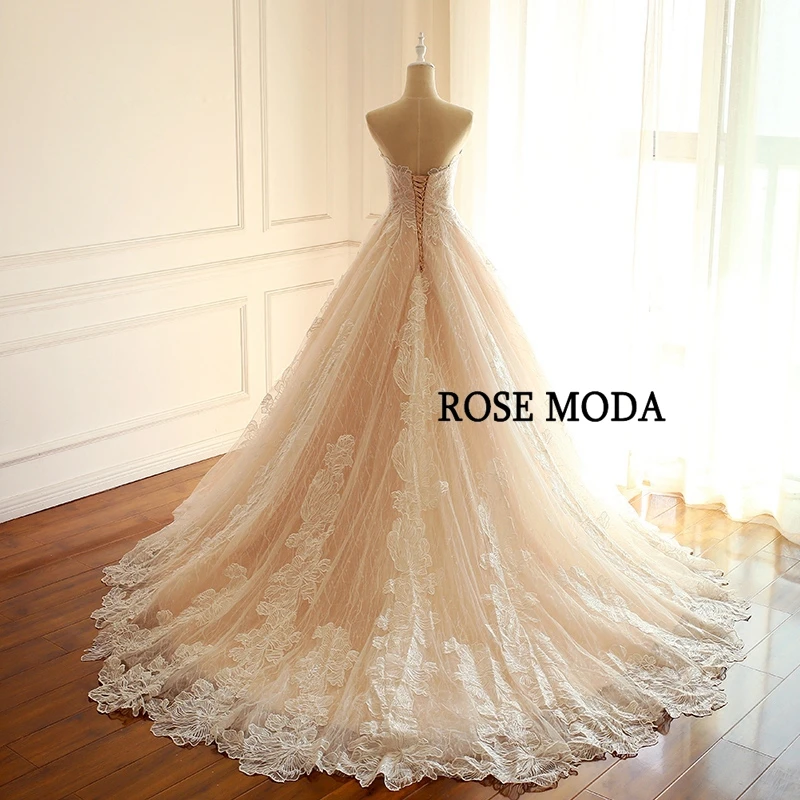 Роскошное розовое свадебное платье Rose Moda французское кружевное со шлейфом