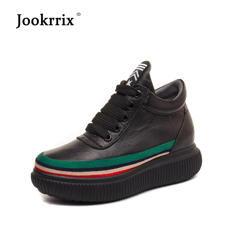 

Jookrrix 2018 Casual Real Leather Shoes Women Brand Platform Sneakers Breathable Lady Black chaussure Autumn Female footware