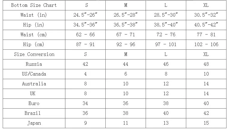 bottom size chart