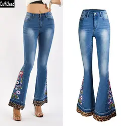 Cultiseed женские джинсы женские брюки клёш Цветочные Вышивка Пэчворк Леопард полная длина джинсовые брюки штаны модные брюки