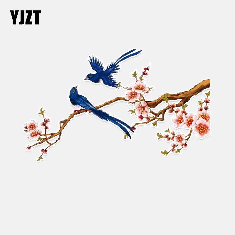 

YJZT 14.9*9CM Unique Plum Blossom Bird Flight PVC Decor Car Sticker High Quality Colored 11A0157