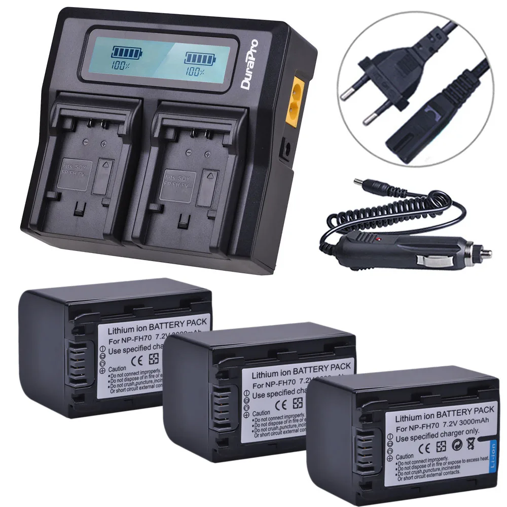

3PCS 3000MAH NP-FH70 NP FH70 NPFH70 Battery + LCD DUAL Rapid Charger For Sony DCR-SX60 HDR-UX7E UX7 UX5E TG1 TG3 TG5V UX7 Camera