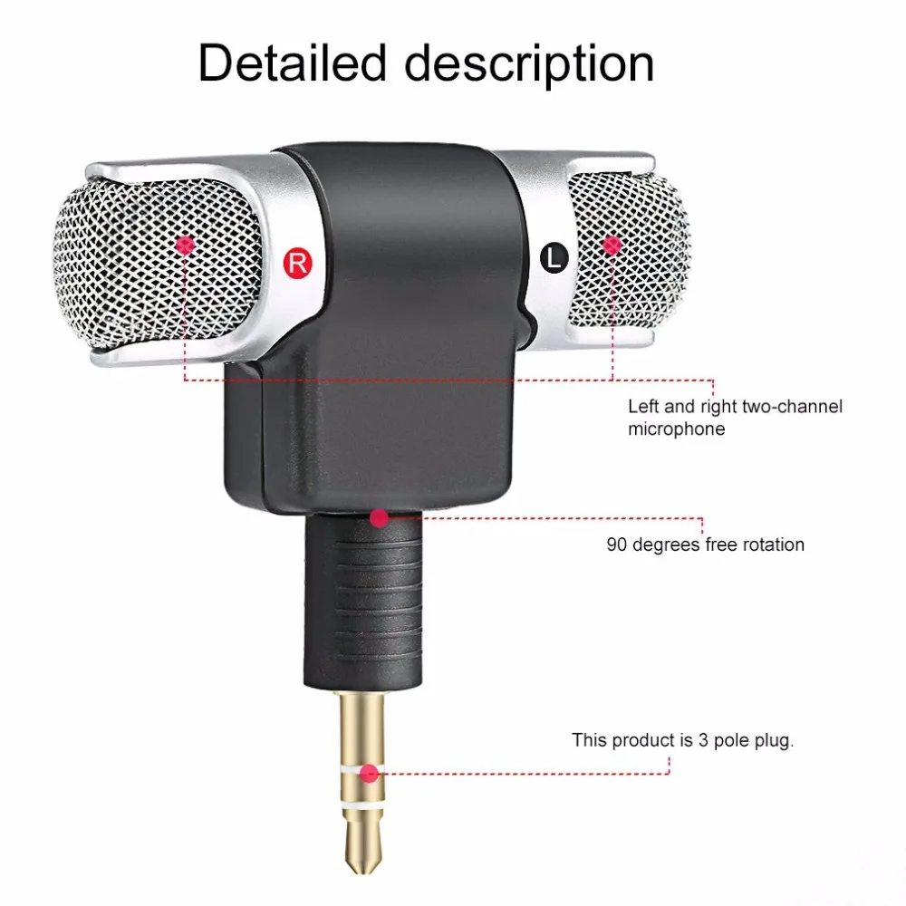 Портативный мини стерео микрофон Микрофон 3,5 мм мини Джек ПК ноутбук по всему миру горячая капля левый и правый канал стерео запись