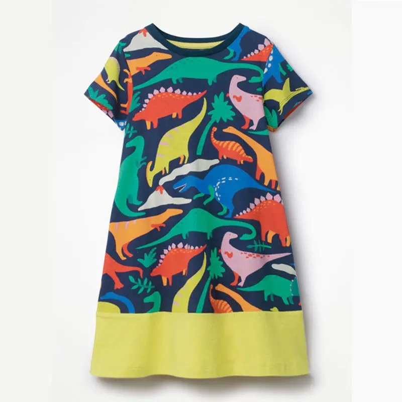 1-6T Toddler Cute Kids Baby Girl Animal Short Sleeve Dinosaur Party Dress Brand Summer Beach Sundress meisjes kleding Vestidos
