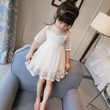 

2019 new Korean girls' dress lace princess skirt children's gauze skirt Knee-Length Lace Solid