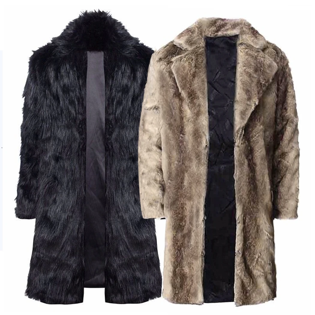 Модное мужское пальто с искусственным мехом зимнее плотное теплое длинное пальто Мужское пальто размера плюс Длинная Куртка Кардиган Верхняя одежда больше размера d
