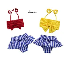 Лидер продаж, комплект бикини с бантом для новорожденных девочек из 2 предметов, однотонный купальник с лямкой на шее, летний купальный костюм для малышей, пляжный купальный костюм