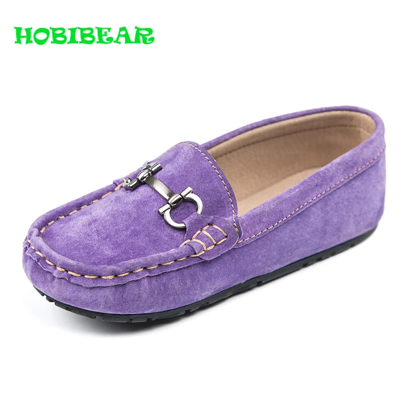 

2019 New Children Shoes Boys Loafers Purple Blue Slip on Kids Girls Shoes Suede Leather Casual Baby Loafers Kids Walking Shoes