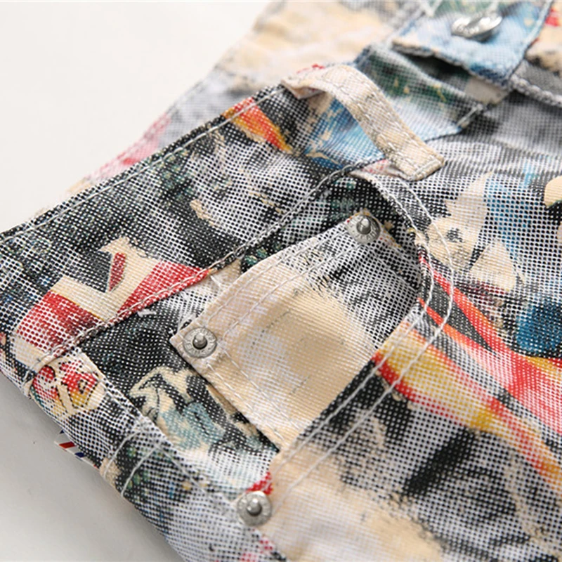 Cena Sokotoo męska angielska flaga piękna dziewczyna 3D jeansy z nadrukiem w Slim fit kolorowy rysunek malowane spodnie rozciągliwe