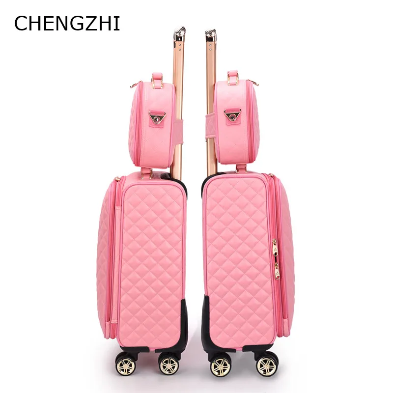 CHENGZHI 2" 24" дюймов женский розовый черный Дорожный чемодан spinner pu кожаный багажный набор Дорожная сумка на колесах