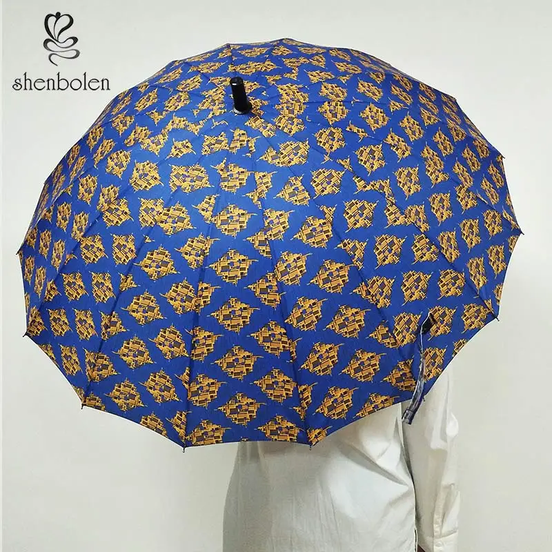 

Shenbolen African Printing UV Nmbrella Waterproof Windproof Double Crank Umbrella Samurai Army Knife Female High Quality