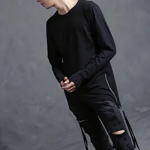 2017 Harajuku Mode Schwere Metall Quaste Rock Mens T Shirts Lange hülse Seitlichem Reißverschluss Hip Hop T-shirt Streetwear Männer T-shirt