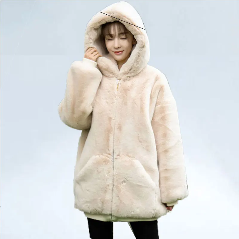 Негабаритная зимняя куртка женская Парка утепленная теплая куртка с капюшоном однотонная куртка из искусственного меха женская повседневная куртка из искусственного меха Верхняя одежда 172 - Цвет: apricot