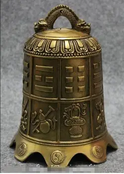 

YM 306 Chinese Brass Buddhism Dragon Head Diagrams 8 Auspicious Symbol Bell Statue Set
