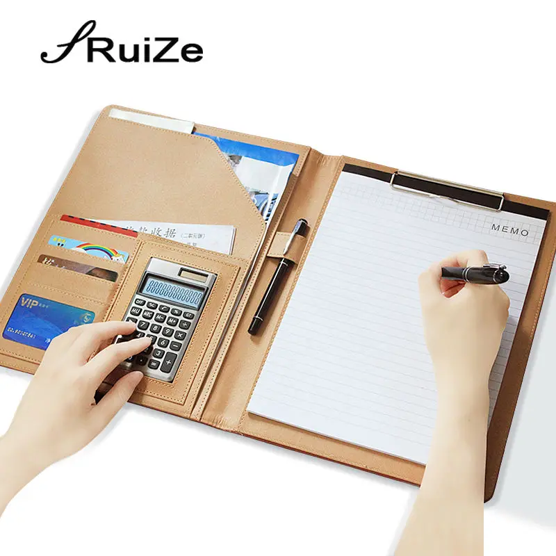 

High quality Faux Leather folder padfolio soft cover office file folder A4 multifunction contract clamp for business supplies