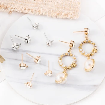 

10pcs Rhinestone Stud/Drop Earrings Making Accessories Metal Alloy DIY Handmade Ear Jewelry Findings Wholesale Gold Silver Color