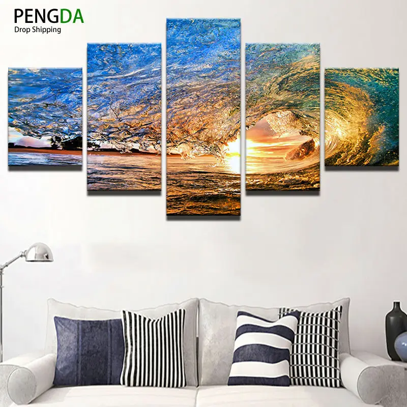 

PENGDA Frames Abstract Canvas Painting 5 Panels Landscape Wall Art Oil Poster Wall Modular Pictures For Living Room Home Decor