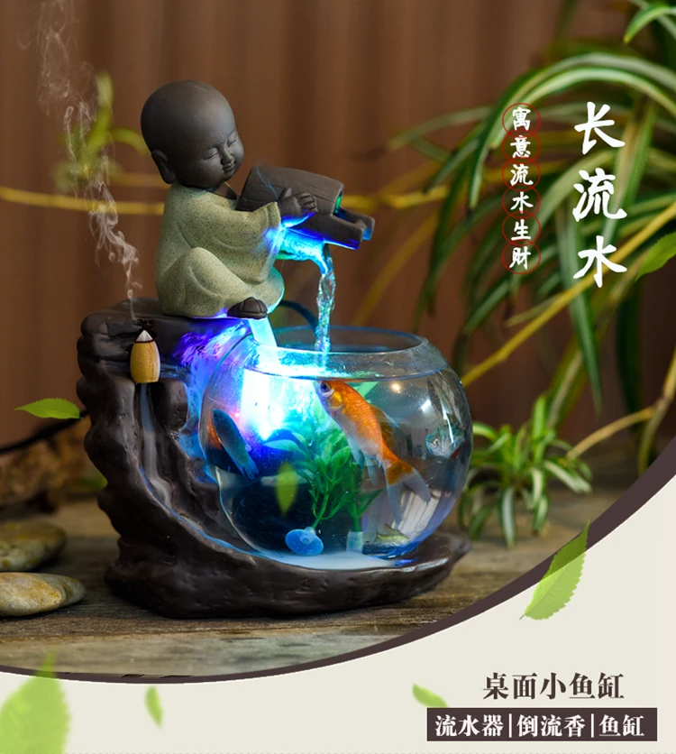 110 V-220 V Мини Фонтан-испаритель садок для рыбы маленький монах Feng Shui украшения для рабочего стола Lucky орнаментом, ароматизированные горелки цветочный горшок