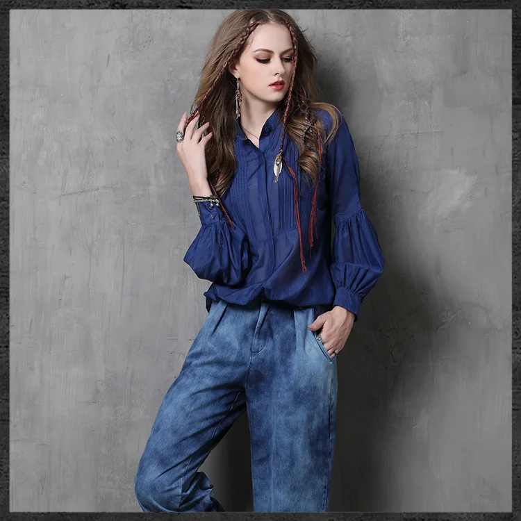 Для женщин Блузки для малышек 2018 Кир Винтаж шелк blusas стоять воротник Фонари