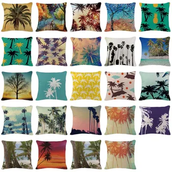 

High Quality Cushion Covers Coconut Trees Cushions Car Seat Chair Square Cotton Linen Home Decorative Photos Printing Pillows
