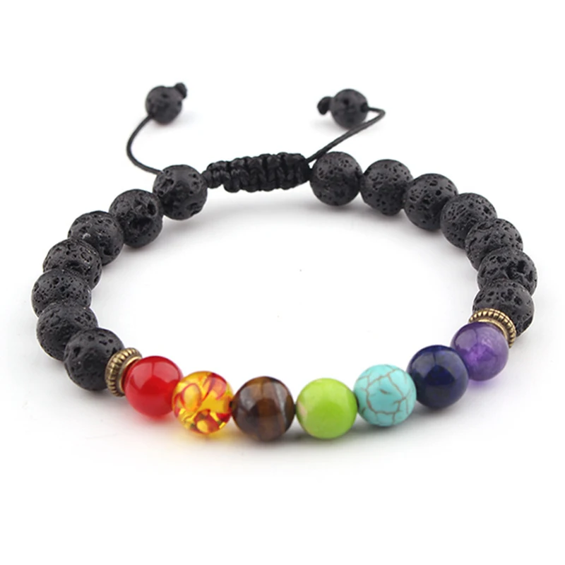Natural stone 8mm volcanic stone yoga energy bracelet volcanic stone seven chakra braided bracelet