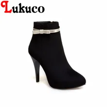NEW Lukuco pure color font b women b font pointed toe sweet butterfly knot boots PU