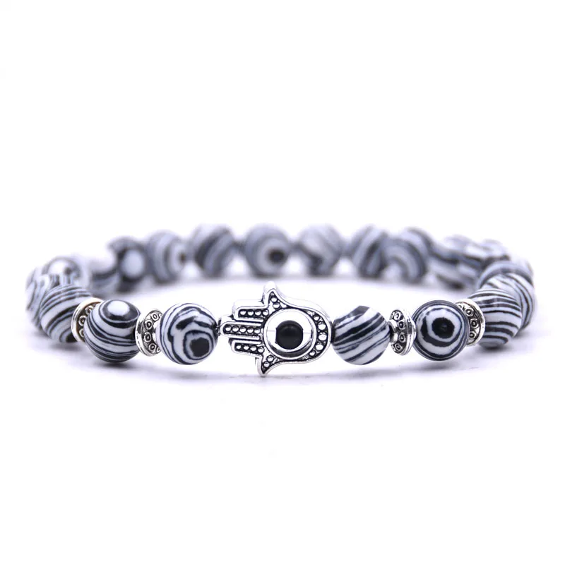 

KANGKANG 2019 Black and white 8mm stone Bracelet 10 styles pattern Bracelets for Men&Women Retro Jewelry Creative gift