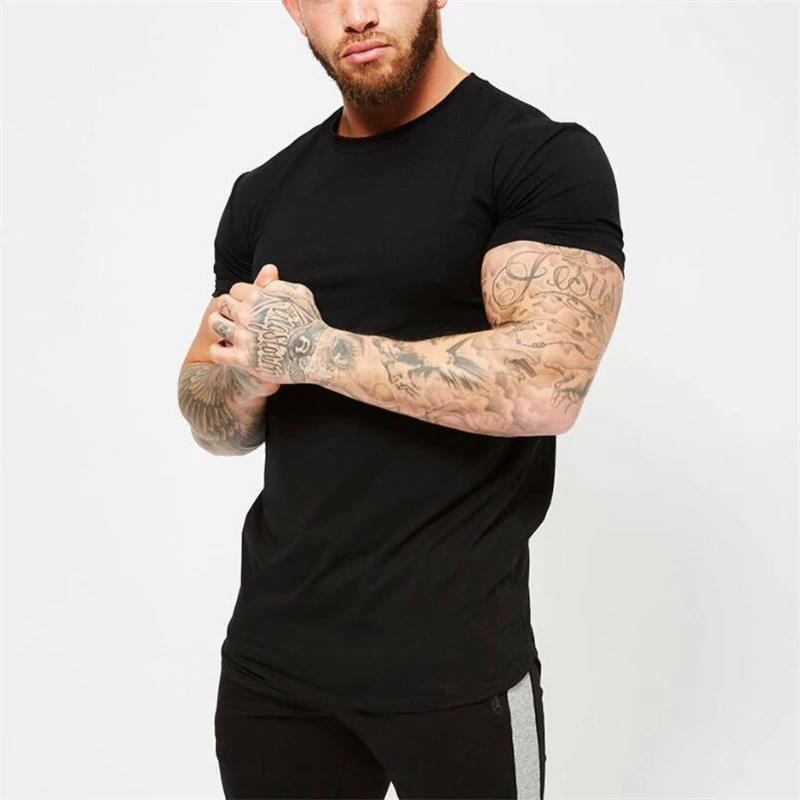 

Fitness Clothing 2018 Summer Fashion Solid Short Sleeve T Shirt Men Cotton O-neck Silm Fit Casual Men T-shirts plus size M-2XL