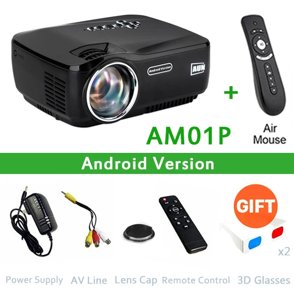 Aon светодиодный проектор AM01/01 P 1200 люмен 800*600P домашний кинотеатр(опционально Android Версия с WiFi bluetooth поддержка AC3 видео - Цвет: AM01P-FS