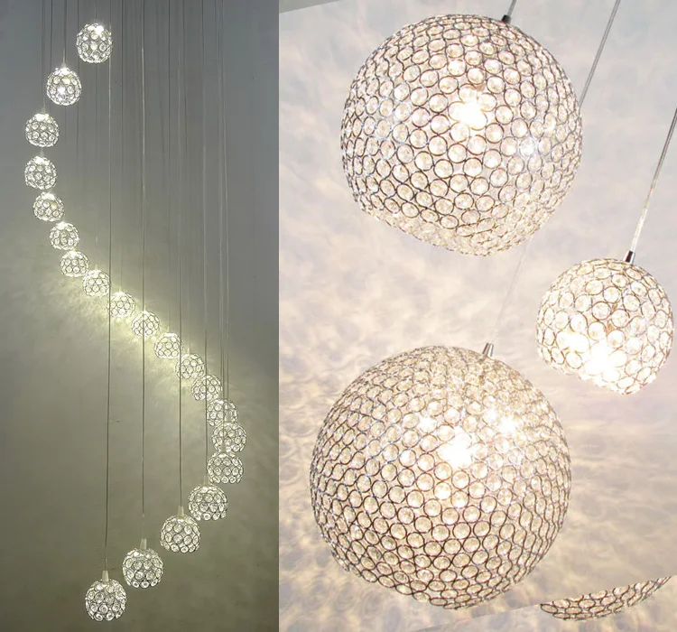 

Stairs lights LED crystal light in the bedroom living room dining small three heads round stairs long Pendant Lights K9 ZH SJ88