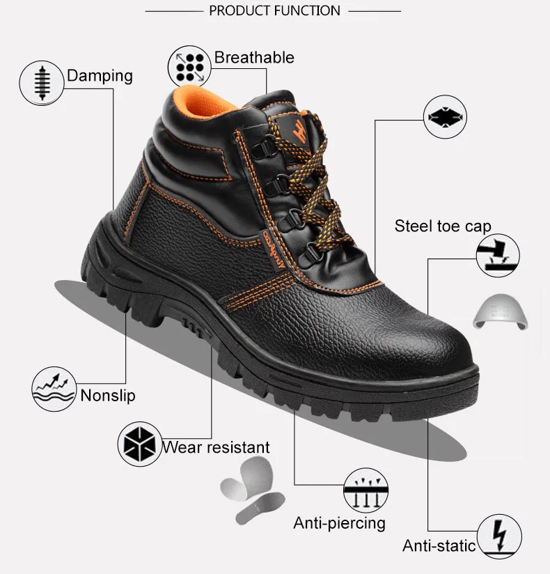 Men\'s Ankle Boots Steel Toe Safety Work Shoes Fashion PU Leather Rubber Sole Puncture-proof Protective Working Boots Outdoor (6)