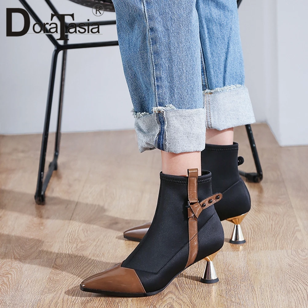 

DORATASIA 2019 New Elegant Genuine Cow Leather Ankle Boots Women 2019 Autumn Strange High Heels Pionted Toe Boots Shoes Woman