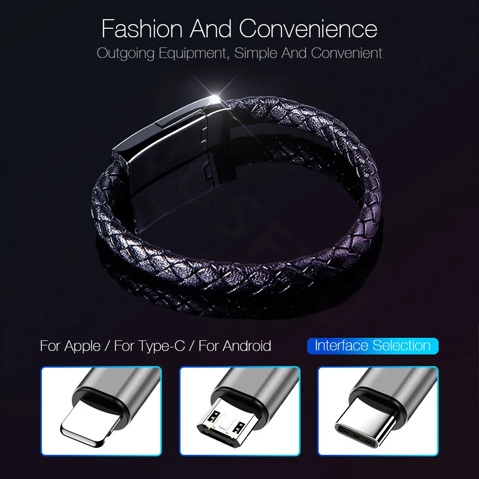 الرياضة جلدية سوار USB كابل الشاحن المحمول الهاتف كابل بيانات سريعة تهمة ل iphone X XS ماكس XR سامسونج S8 S9 الهاتف كابل