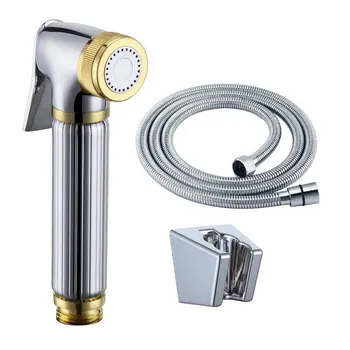 

Gold chrome Toilet Brass Hand Held Bidet Spray Shower Head Douche Kit Bathroom Bidet sprayer Shattaf Jet Holder & hose--6417