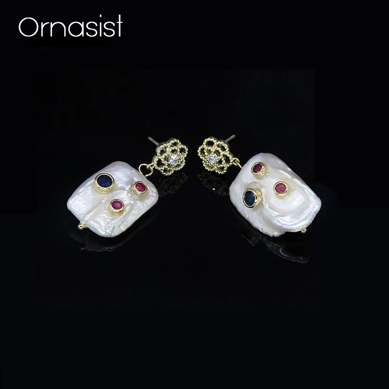 

Bohemia Camellia Cultured Pearl Earring For Colorful Crystal Stud Earrings New Fashion Jewelry Irregular Natural Pearls Earing