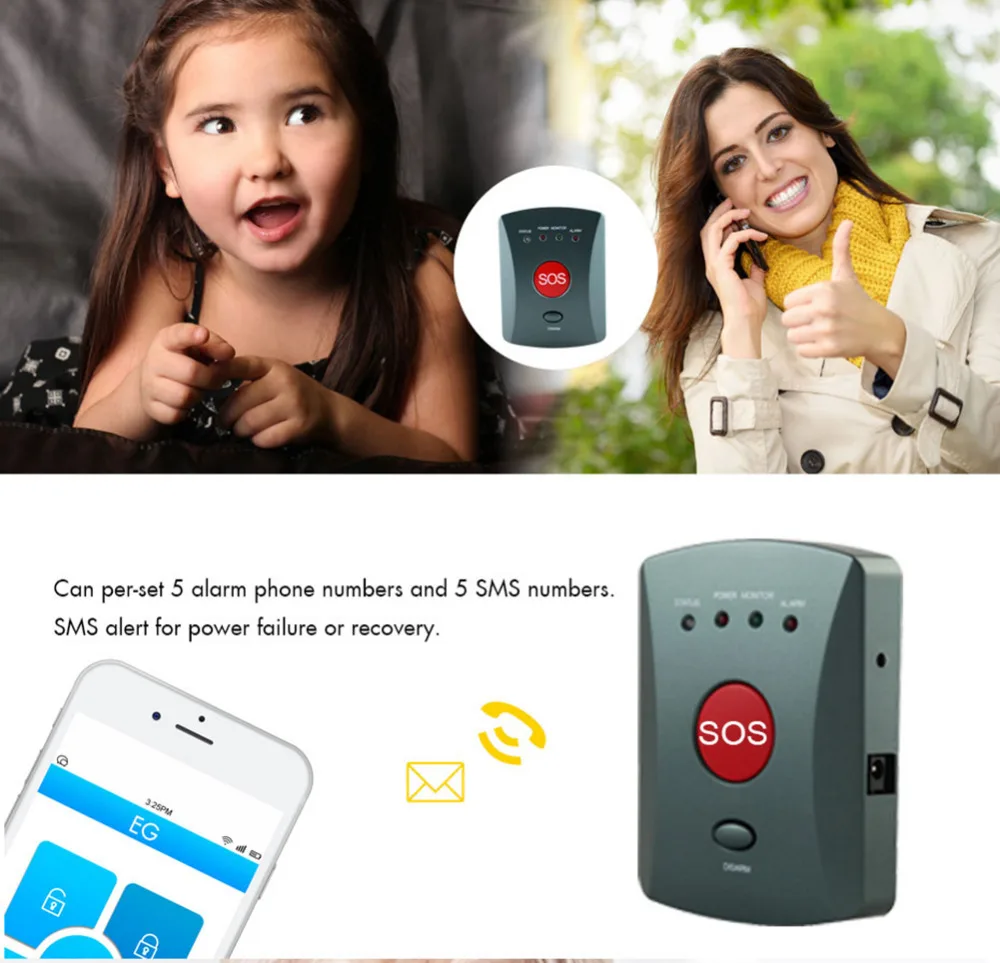 Wolf-Guard 007EG Wireless GSM SMS Elderly SOS Button Panel One Key Alarm Elder Children Two-Way Speaking for Home Alarm System