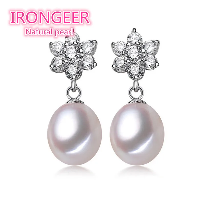 

Genuine S925 Sterling silver top Perfect natural pearl earring Snow with zircon earrings Wedding jewelry For women Free shipping