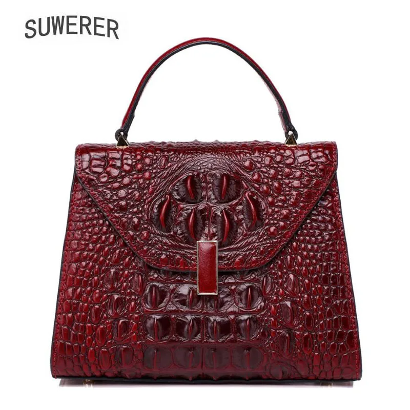 

SUWERER 2019 New women genuine leather bag Fashion Crocodile pattern women tote handbags designer women bags schoudertas dames