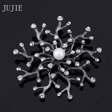 JUJIE Sky Stars Brooches For Women 2017 Vintage Female Pearl Brooch Geometric Irregular Rhinestone Brooch Pins Flower Jewelry
