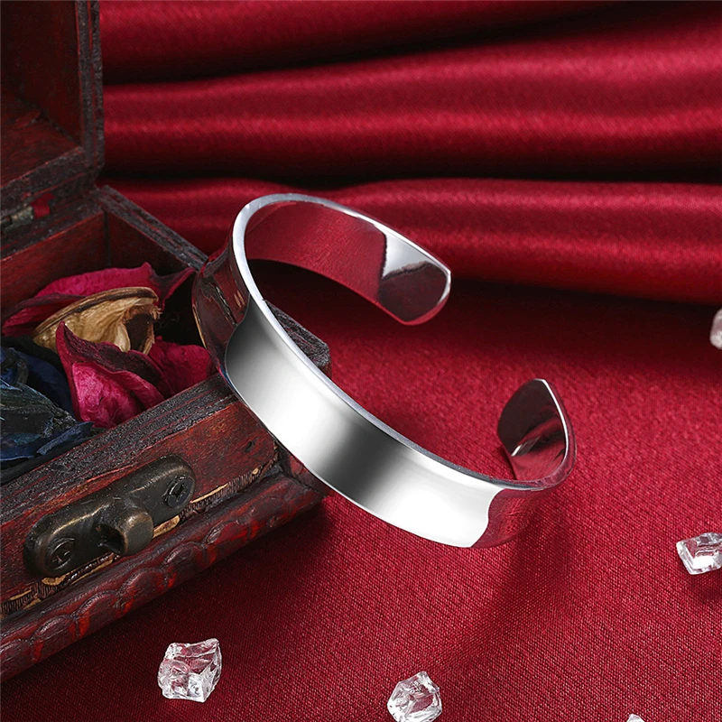 DOTEFFIL 925 Sterling Silver Round Smooth 12mm Adjustable Bracelet Bangles For Woman Fashion Wedding Engagement Party Jewelry