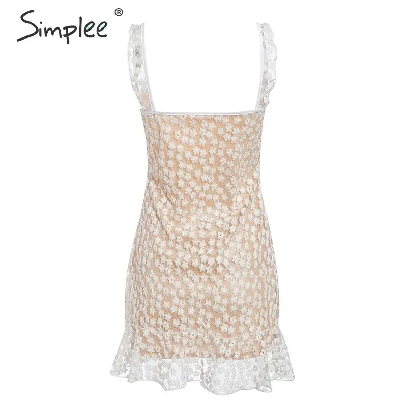 Женское кружевное вышитое платье-трапеция Simplee, женское летнее клубное вечернее платье на бретелях-спагетти с оборками