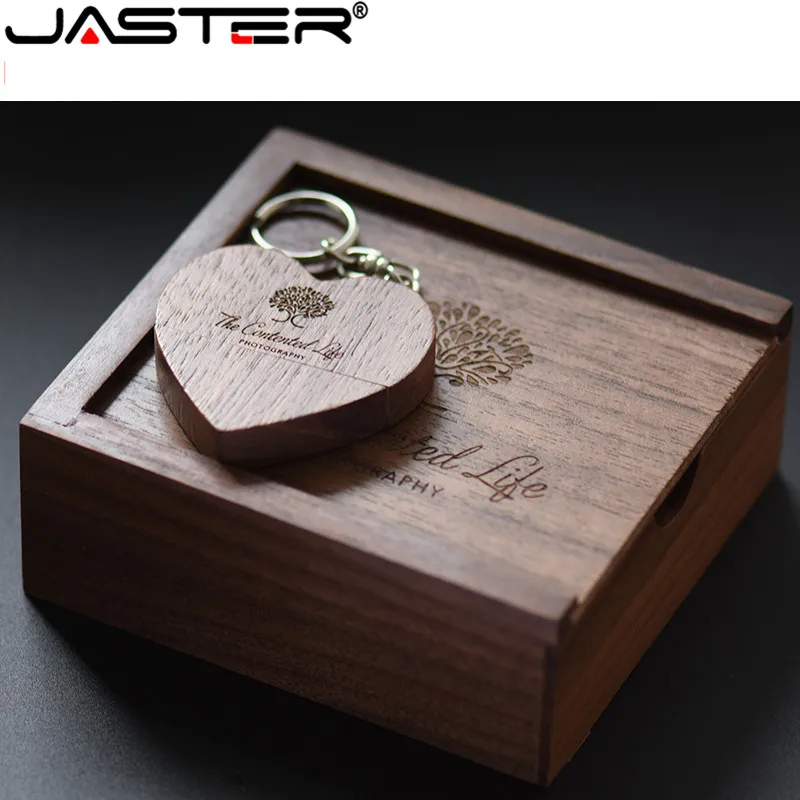 JASTER USB 2,0 деревянный usb в форме сердца+ коробка Флешка 4 ГБ 8 ГБ 16 ГБ 32 ГБ 64 Гб 128 ГБ usb флеш-накопитель внешняя карта памяти