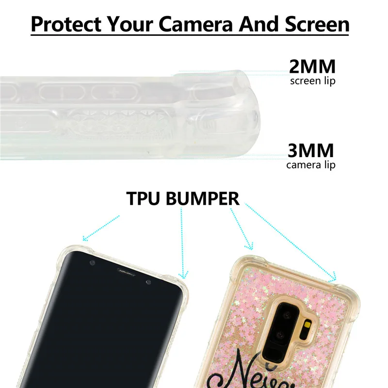 Liquid Case for Samsung Galaxy A6 A8 Plus 2018 S8 S9 Plus S6 S7 Edge Note8 Note9 S5 S6edge Glitter Love Silicone PC Full Cover (50)