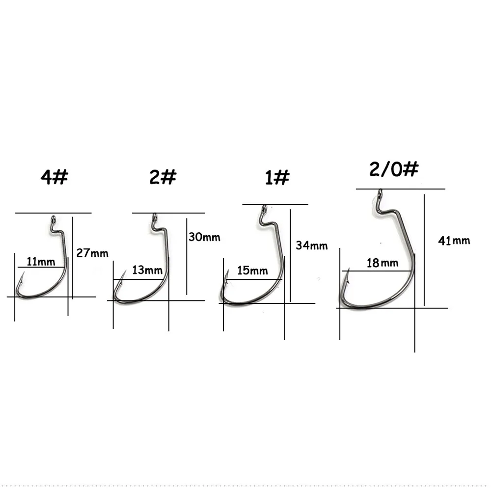 JOHNCOO 10 шт. рыболовные крючки из высокоуглеродистой стали, широкий крючок, острые Крючки 4#2#1#2/0# Мягкая приманка, одинарный колючий крючок