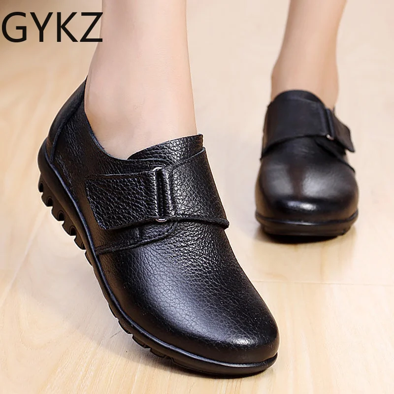 

Genuine leather women flat shoes Comfortable 2019 Spring/Autumn Oxfords Hook Loop Ladies leather shoe Large size 35-43