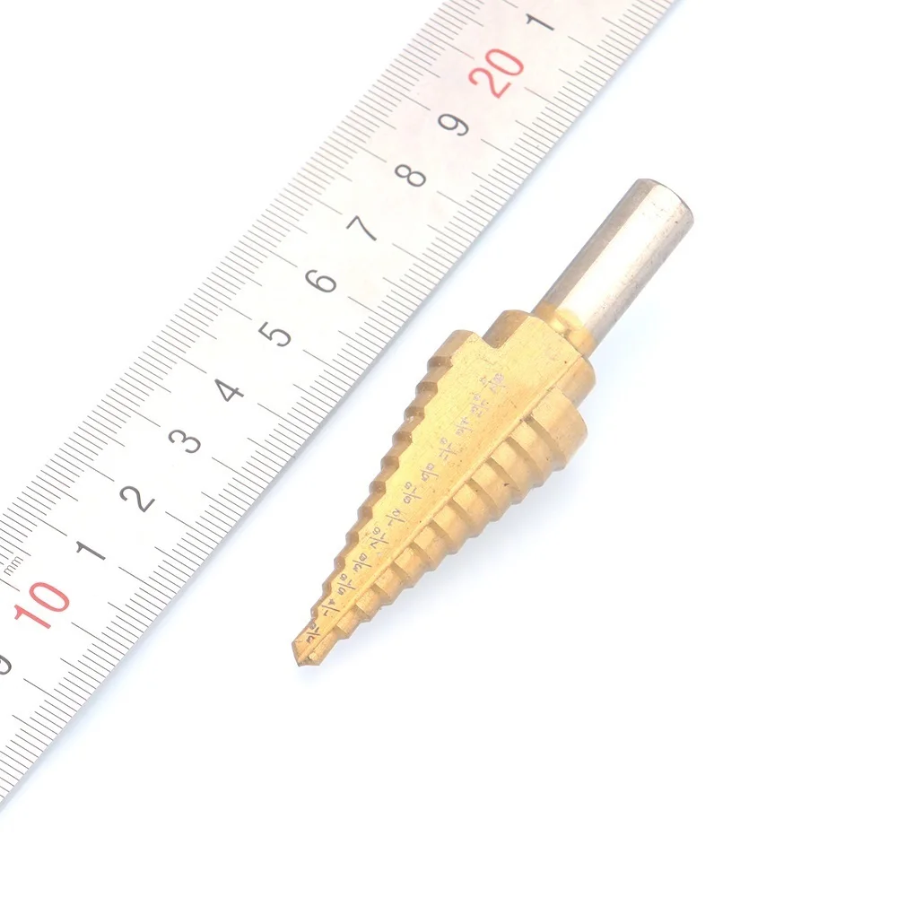 Veconor 5 pcs imperial impact HSS step cone drill bit titanium nitride coated hole cutter tool set triangle shank
